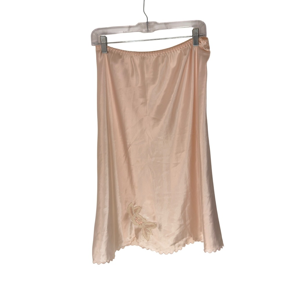 Barbizon Vintage‎ Slip Skirt Satin Stretch Pull On Embroidered Coquette Medium